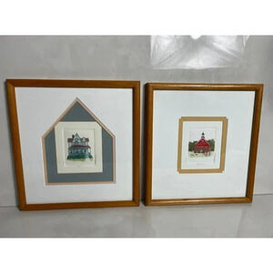 2 Lot Art Frame Artist Martha Hinson Signed and Numbered Matted Victorian House